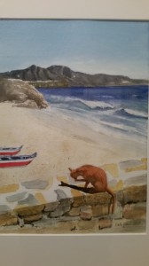 Vid  Strand vid Europabalkongeni Nerja   Akvarell